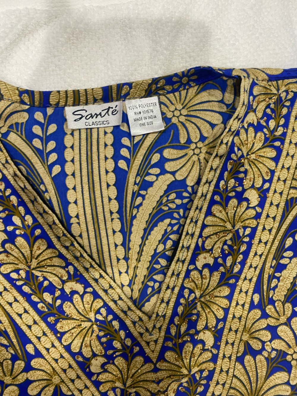 Sante  Classics Kaftan Dress Blue & Gold Patterned.